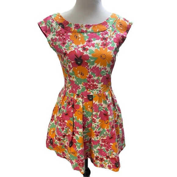 3/$30 Zara Mod 60s Floral Spring Easter Dress Fitted, Cap Sleeve - Picture 1 of 14